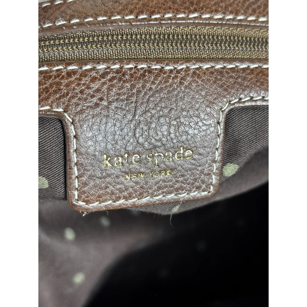 Kate Spade Leather Satchel White Brown Gold Hobo Bag Designer Classic